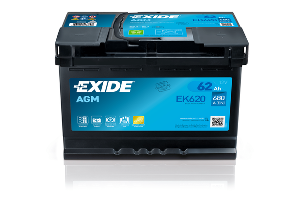 Baterie auto AGM 62ah 680a 12v EXIDE EK620