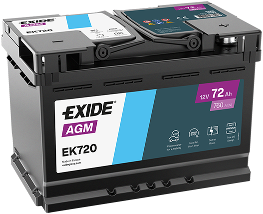 Baterie auto AGM 72ah 760a 12v EXIDE EK720