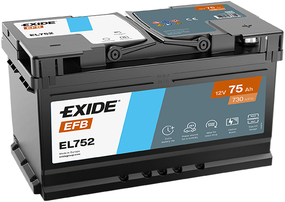 Baterie auto EFB 75ah 730a 12v EXIDE EL752