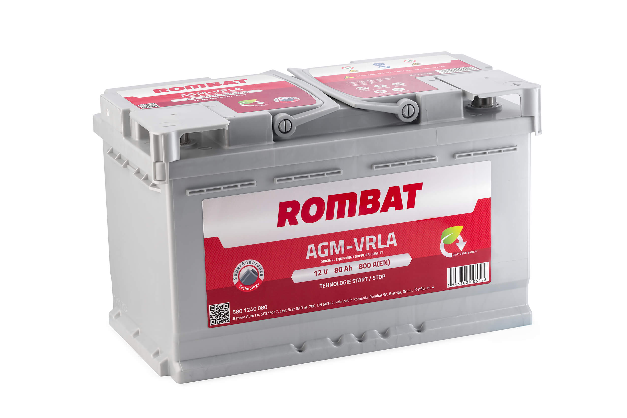 Baterie auto AGM 80ah 800a 12v ROMBAT 580 1240 080