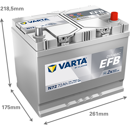 Baterie auto EFB 72ah 760a 12v VARTA 572501076K262